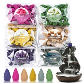 Backflow Incense Cones for Waterfall - Waterfall Scented Cone Incense 108 PCS Backflow Smoke Burning Inscents-Cones Bulk 6 Different Scented Incense Cone Match Waterfall Incense Burner, Exclude