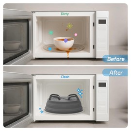 3-in-1 Large Microwave Splatter Cover Tray with Splatter Guard - BPA-Free, Collapsible Microwave Plate Cover for Heating Food, Silicone & Plastic Food Cover for Microwave Oven, Cooking & Steaming