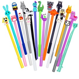 LONTOM 20 PCS Cartoon Fun Pens for Kids, Cute AnimalsPens Black Gel Ink Cool Pens for Girls, Funny Writing Pens Teachers School Office Easter Day Gifts Supplies(Random Style)