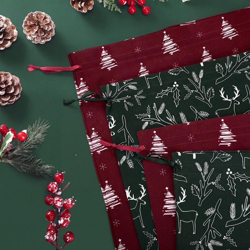 6 Pcs Christmas Tree Drawstring Gift Bags, 10" 16" 20"