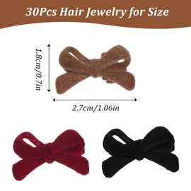 30 Pcs Mini Bow Hair Clips for Women Girls Baby Velvet Tiny Bowknot Hairpin Cute Small Hairpin Accessories Bangs Bow Claw Barrette Non-Slip Clips for Thin Hair Burgundy Black Brown