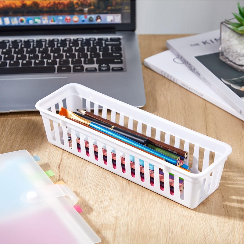 Domensi 24 Pcs Slim Plastic Storage Baskets Tray for Organizing