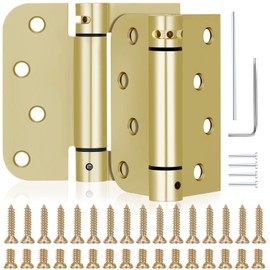 Hicarer 2 Pcs Self Closing Door Hinges 4 Inches Heavy Duty Steel Spring Loaded Hinges with 5/8" Radius Corner for Exterior Interior Doors, Bright Brass