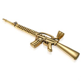JewelryWe Jewellery Men's Necklace, Stainless Steel Army Rifle Pistol Gun AK47 Pendant with 56 cm Chain, Gold
