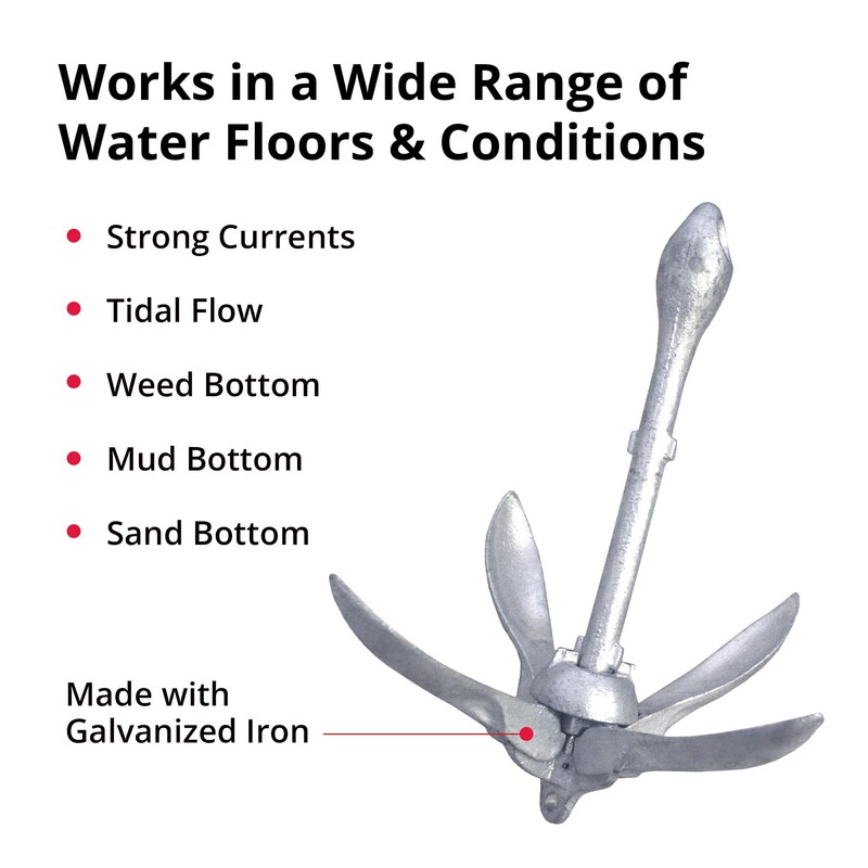 SeaSense Folding Grappling Anchor - Ideal for Fishing Vessels, Dinghies,