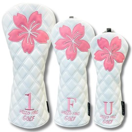Golf Headcover, Stylish and Cool, Quilted Headcover, Available in 5 Colors, Premium Quilting Material and Sophisticated Design, Adult Style (hibiscus Tropical White, for Drivers)
