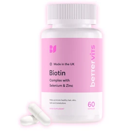 Bettervits Biotin | Potent 12,000mcg | Includes Zinc & Selenium | Hair & Nails | Supports Metabolism | Immunity | Antioxidant