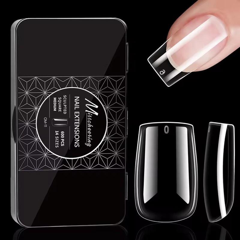 50pcs/box Transparent Seamless Fake Nail Soft Full Cover Trapezoidal Oval