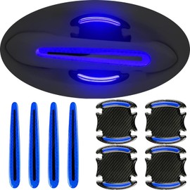 8Pcs Car Door Handle Cup Protector Carbon Fiber Anti-Scratches Protector Universal for Most Car Handles Reflective Sticker (Blue)