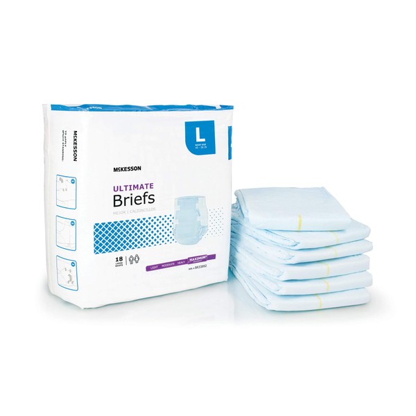 McKesson Ultimate Briefs, Incontinence, Maximum Absorbency, Large, 18 Count, 1 Pack