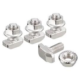 uxcell M6x12mm T Slot Drop-in Bolt and M6 Hexagon Flange Nut Set, 10 Sets Hammer Head T-Bolt T Shape Stud Sliding Screw for 30 Series Aluminum Profile