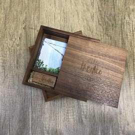 Wooden Photo Box for Personalising, Photographer Box, Photos Photo Box with USB 8 GB, Photography, Wedding Pictures, Baby Photo Shoot, Memory Box, Photo Album, Wedding Gift (Brown)