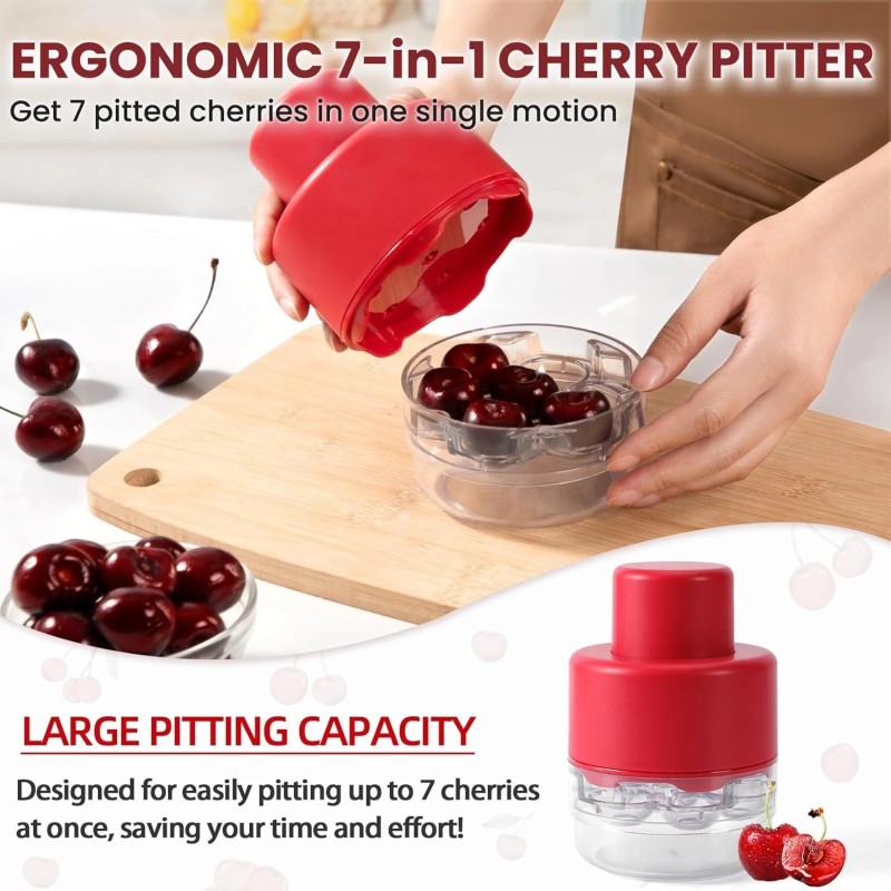 SCHVUBENR 7-IN-1 Large Cherry Pitter Tool - Portable Cherry Corer