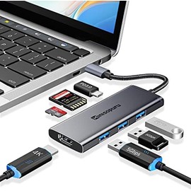 Minisopuru Base USB C, adaptador multipuerto 7 en 1 USB C Hub con HDMI 4K, 3X USB 3.0, entrega de energía de 100W, lector de tarjetas SDTF, adaptador