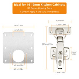 Neoteck 110° Full Overlay Cabinet Door Hinge Repair Plate Kit with Screws Hinge Repair Brackets Kit for Cabinet Furniture Drawer Window Stainless Steel Plate Repair Accessory