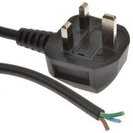 kenable 13A Fully Moulded 3 Pin UK Plug to 1mm Cable Stripped Bare Ends 2m [2 metres]