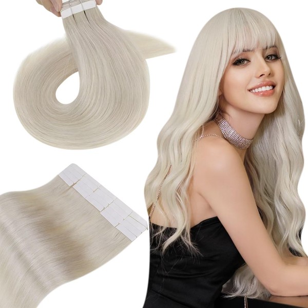 Hetto Remy Real Hair Tape-In Extensions, Platinum Blonde No. 60, 50 g, 55 cm