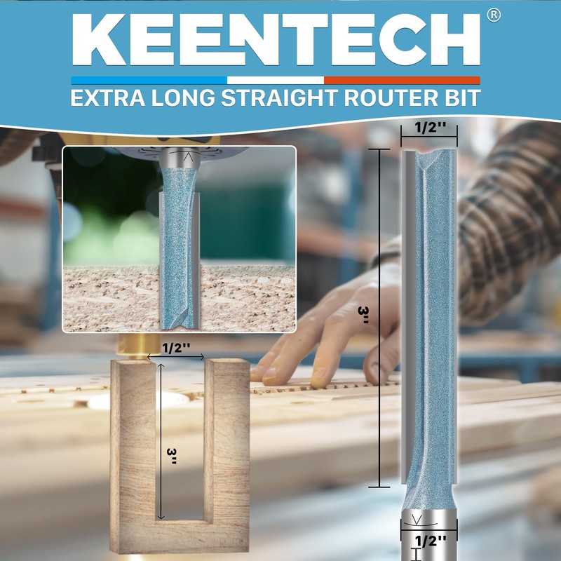 KEENTECH Carbide Tipped Extra Long Straight Router Bit, 1/2 Inch