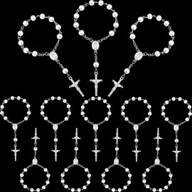 Hicarer 12 Pieces Baptism Rosary Mini Rosary Baptism Favors Centerpieces for Party on Table Christening Favors Communion Favors Weddings Party Favors(White)