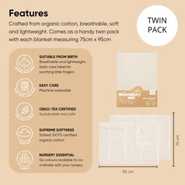 Bloomsbury Mill - Twin Pack - 100% Pure Organic Cotton - Extra Soft Cellular Baby Blankets - Swaddle Blanket - Baby Essentials for Newborn - Cot Bed/Pram/Travel/Moses Basket - Cream