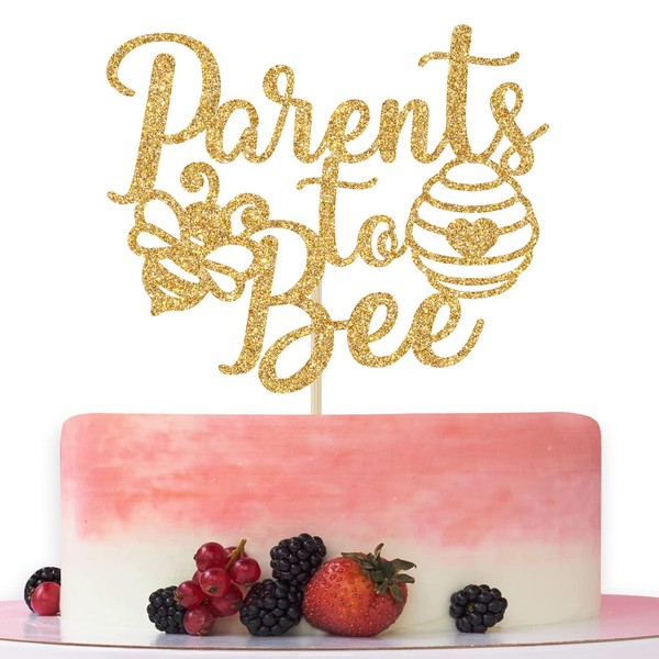 Decoración para tartas de padres a abeja, decoración de mamá a abeja, revelación de género, baby shower, decoración de fiesta de anuncio de embarazo, purpurina dorada