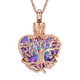 QGJNSGC Tree of Life Urn Necklace for Ashes Heart Cremation Jewelry for Women Men Crystal Ash Pendant Loved One Memorial Jewelry with Funnel Filler Jewelry Gifts