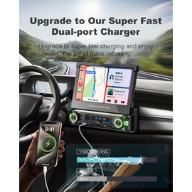 【Upgrade】Y-METDRIVING Single Din Motorized Flip Out Touchscreen Car Radio with Wireless Apple Carplay& Android Auto,7 Inch Type-C Fast Charging Car Stereo with Bluetooth5.1/Backup Camera/AUX/FM/AM/DSP