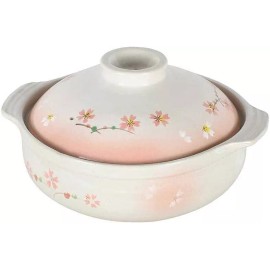 JapanBargain Sakura Clay Pot for Cooking Donabe Hot Pot Earthenware Pot with Lid 7 inch 4892
