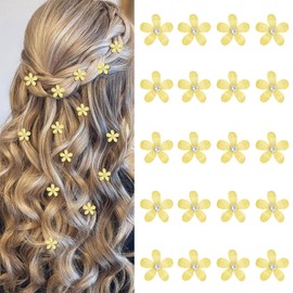 YISSION 20 Pcs Mini Bright Yellow Flower Hair Clips with Rhinestone Cute Flower Hair Pins Decorative Wedding Hair Barrettes Bridal Hair Accessories for Girls Women