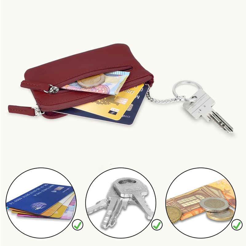 LEDEROW Leather Key Case [2 Separate Compartments] Zip for Men