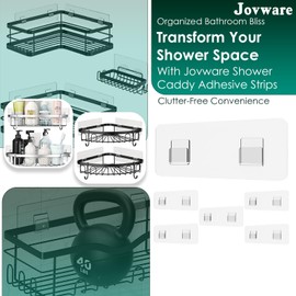 Jovware Shower Caddy Adhesive Replacement, Shower Shelf Adhesive, Shower Adhesive Strips, Adhesive Stickers Transparent 2 Flat Hooks 6 1/2" 6 Pack