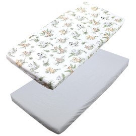 TupTam Baby Fitted Sheet for Baby Cot Bed Pack of 2, Safari/Lion/Brown/Leaves/Green/Grey, Size: 90 x 200 cm