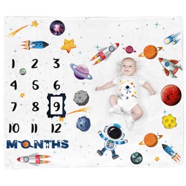 Space Baby Stuff, Rocket Baby Month Blanket for Newborn Photo Taken - Baby Age Blanket with 2 Frame B35-1