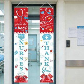 KYMY Nurses Week Porch Banner Decorations, 2PCS Thank You Nurse Hanging Door Banners 70.9 x 11.8 Inch, Nurse Appreciation Decorations for Nursing Graduation Party, Hospital Medical Staff Celebration