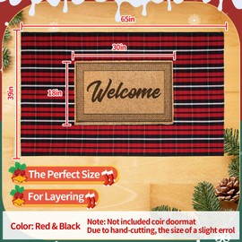Christmas Red and Black Plaid Rug 3 x 5 Ft, Hand-Woven Indoor/Outdoor Layered Cotton Blend Buffalo Plaid Rug, Washable Front Door Mat, Perfect for Porch, Living Room, Entryway