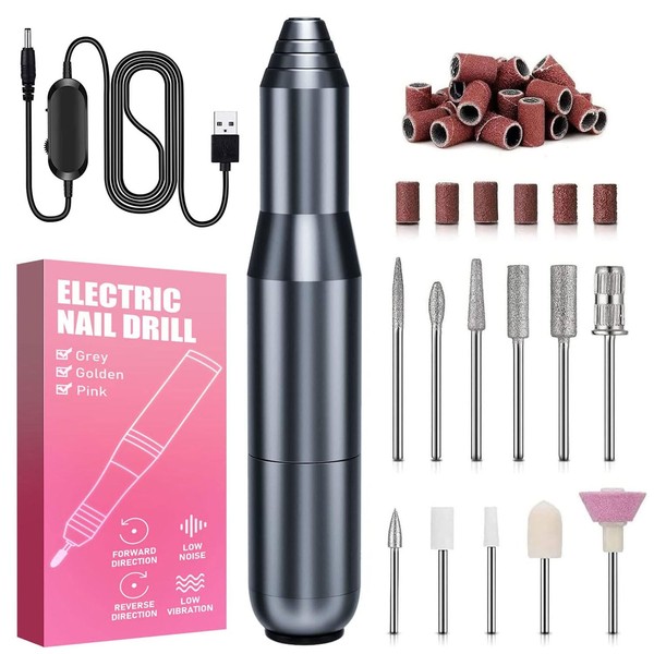 Electric Nail Files, Nail Drill Set for Acrylic Gel Nails, Portable Manicure Pedicure Kit with Sanding Bands and Nail Drill Bits（Black）