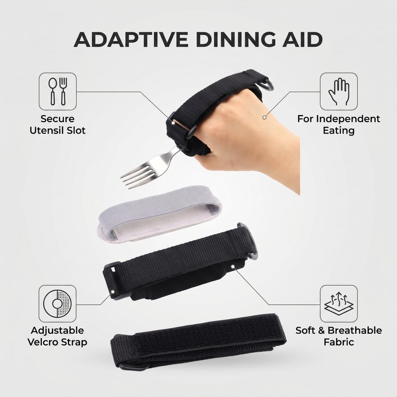 Universal Adaptive Utensil Strap Holder, Adjustable Wrist Cuff for Weak