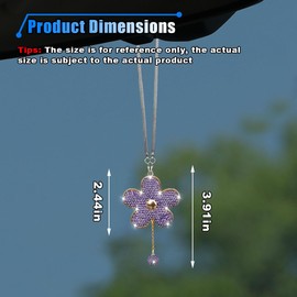 Bling Car Hanging Charm Accessories, Crystal Flower Car Rear View Mirror Pendant Decoration, Car Interior Ornament Accessories for Women Girls Presents (Purple)