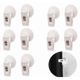 10 Packs Shower Curtain Clips with Suction Cup to Prevent Water Splashing Out, Windproof Splash Guard, Just Press Clip onto Wall for Shower Refrigerator Hanging Accessories Camper Car(White)