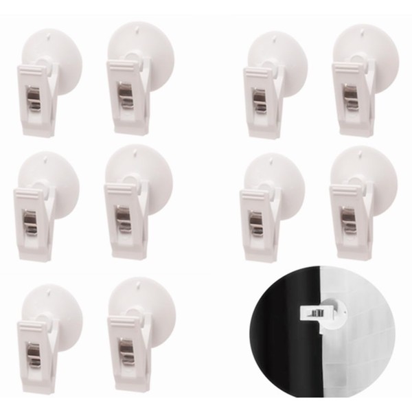 10 Packs Shower Curtain Clips with Suction Cup to Prevent