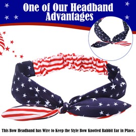 1Pcs 4th of July Headbands for Women with Patriotic USA Bows, 4th of July Wide Red White and Blue Knotted Bow Hair BandsBands Fourth of July Accessories Gifts for Memorial Day Independence Day