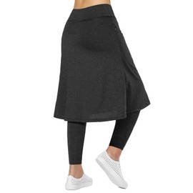 Women Knee Length Skirts with Full Leggings,Skirted Leggings Capris for Women Zipper Pockets(Black Charcoal Full Length S)