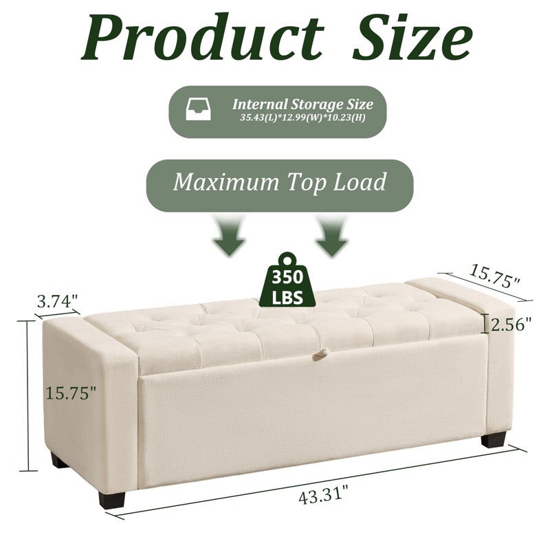 Royal Windsor Ottoman with Storage,Tufted Storage Bench with Safety Hinge,Holds