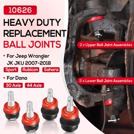 10626 Heavy Duty Replacement Ball Joints Fit for Jeep Wrangler JK JKU 2007-2018, for Dana 30 & 44 Axles
