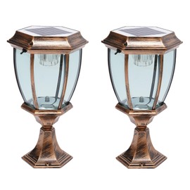 2 Pack Large Aluminum Solar Lamps,Solar Pillar Lights Outdoor Bronze Waterproof LED Landscape Light Copper Fence Post Lantern for Brick Fence Deck or Patio (Bronze)