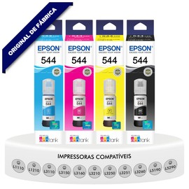 Epson. 4 Pack Botella Tinta T544 L1110 L3110 L3150 Negro, Amarillo, Magenta, Cian 260mL Numero de Parte T544420-AL T544220-AL T544320-AL T504220-AL Compatible con Equipos L3110, L3150 Linea Ecotank