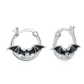 Silwan Bat Hoop Earrings for Women S925 Sterling Silver Animal Huggie Hoop Earrings, Cubic Zircon Bat Jewelry for Women Mom Her