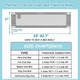 AquaVogue 3-Pack Bed Rails for Toddlers with Headboard Rod - Height Adjustable Baby Bed Rail Guard Specially Designed for Full Size (74.8 x 74.8 x 54 Inch)