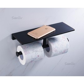 Sanliv Toilet Tissue Holder,Double Toilet Paper Roll Holder with Shelf,Wall Mount Brass Bathroom Tissue Dispenser,Oil-Rubbed Bronze