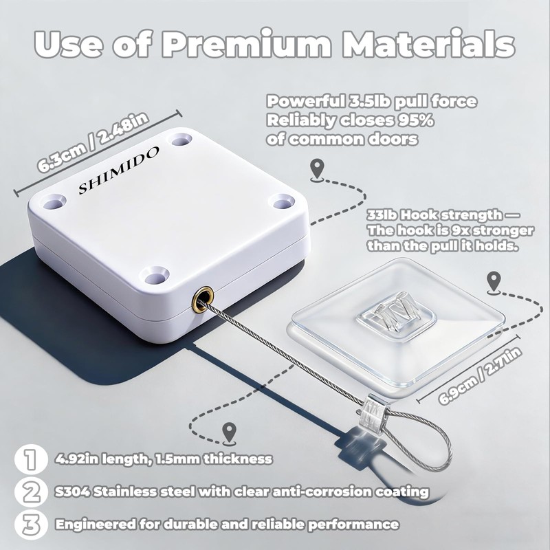 SHIMIDO Upgraded Retractable Automatic Door Closer - Tool-Free Installation, Powerful